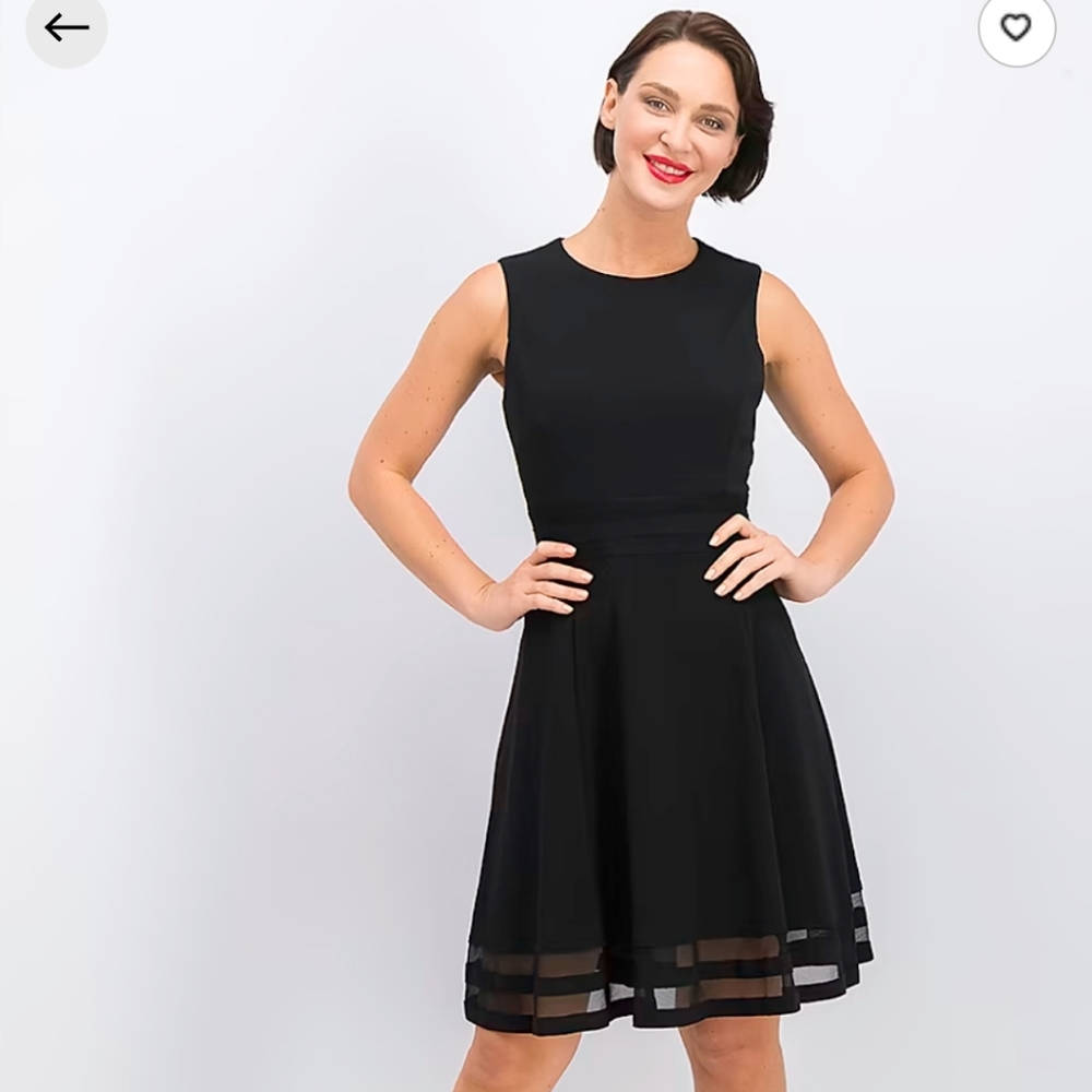 Calvin Klein Round neckline flared hem fit & flare dress lace black size…
